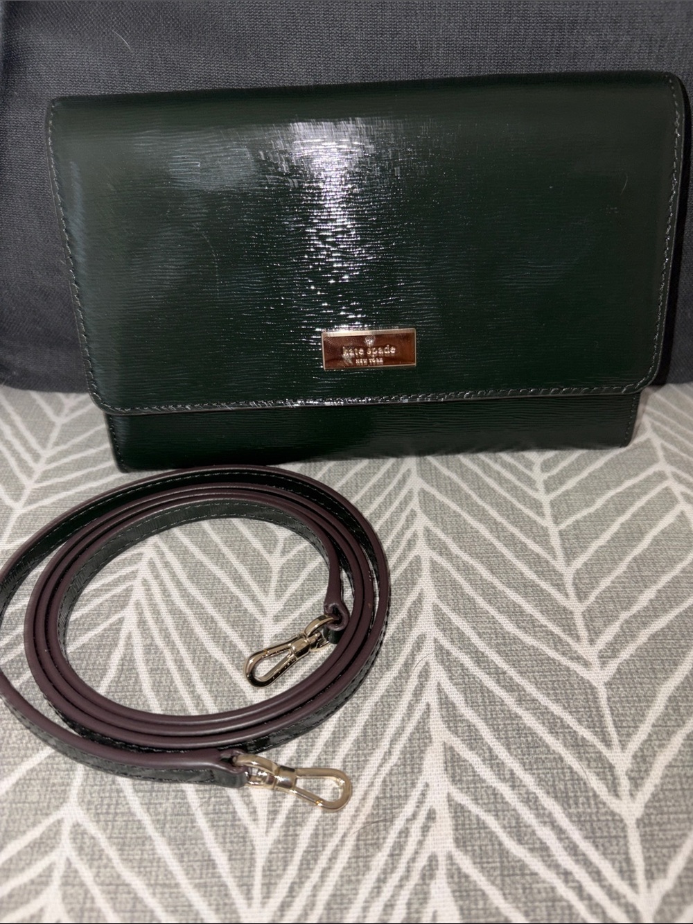 Kate Spade Patent Forest Green Crossbody Wallet